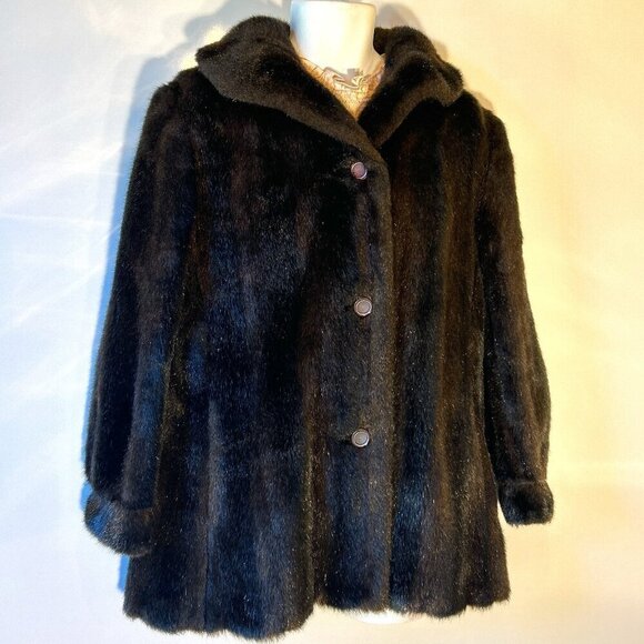 Martinique SZ10 Brownish Black Fur Vintage Car Coat Jacket Chic Gift Old Glamour - Picture 1 of 7